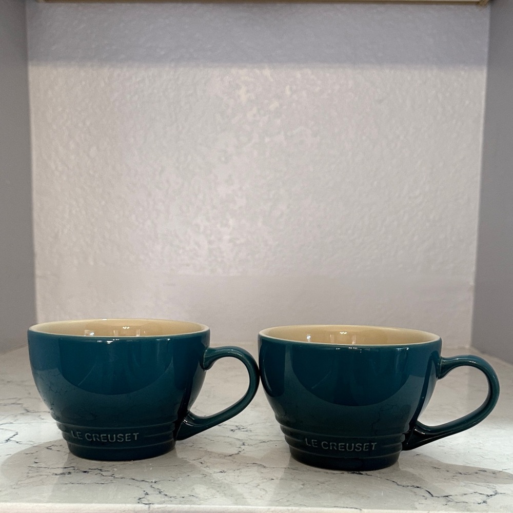 Le Creuset Deep Teal Glazed Giant Cappuccino Cup— Pair